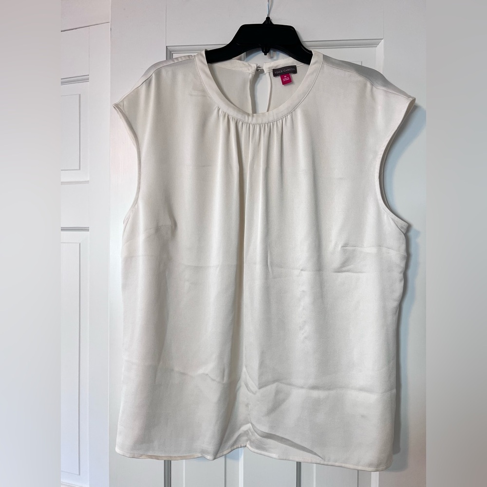 Vince Camuto Ivory Cap-Sleeve Satin Blouse